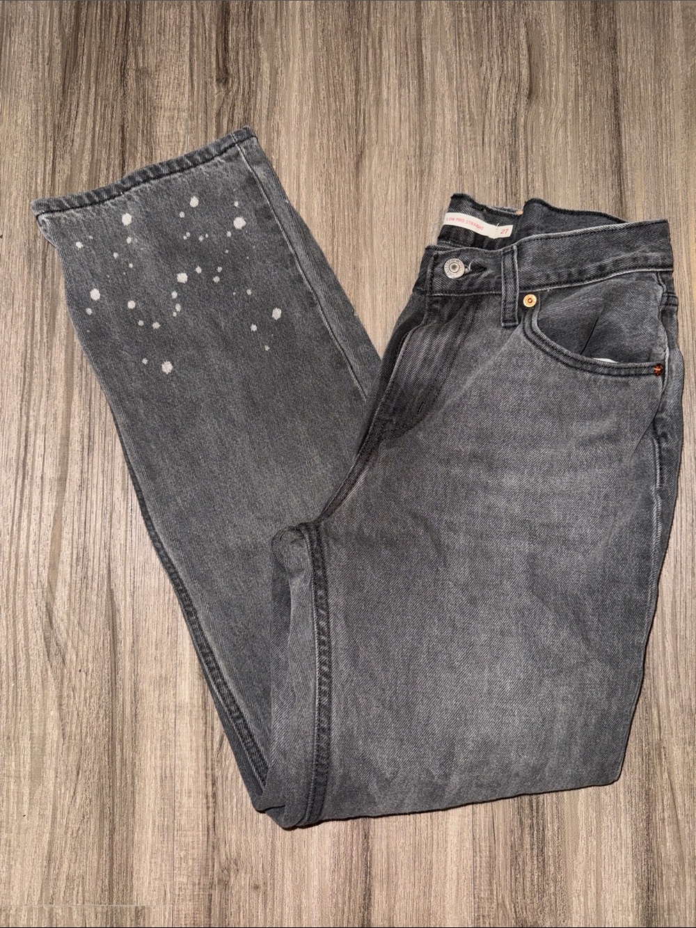 Levi's Women's Gray Straight Leg Jeans with Paint-Splatter Detail